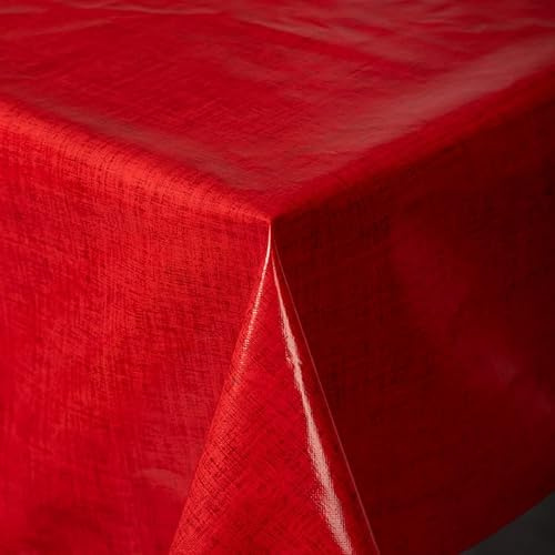 Wachstuch Tischdecke Gartentischdecke Maldecke Basteldecke PVC abwaschbar Tischwäsche einfarbig mit Leinenstruktur Chester (Rot, 160 cm rund)