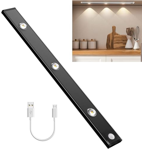 ibaye 40CM Unterbauleuchte Schrankbeleuchtung mit Bewegungsmelder LED Sensor Licht 1200 mAh USB Aufladbar Schrankleuchten stufenlose dimmbar Nachtlicht für Küche, Schlafzimmer, Treppe