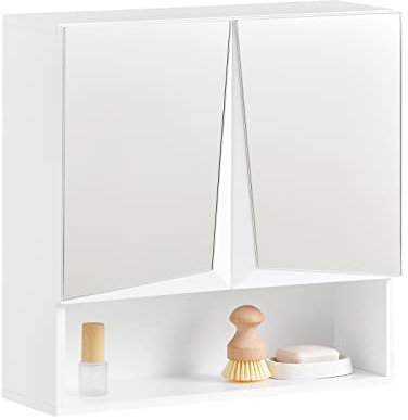 SoBuy BZR94-W Spiegelschrank Hängeschrank Wandschrank Badschrank Badmöbel Spiegel Wandspiegel Badspiegel Badschrank Badezimmermöbel Weiß BHT ca: 48x48x17cm