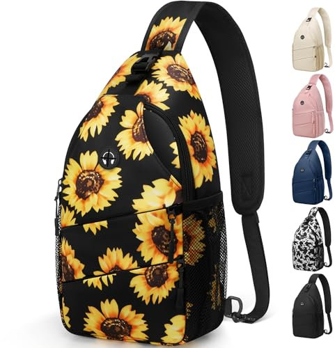 Pritent Crossbody väskor för kvinnor män trendig slingväska bakpack vardaglig bröstväska med konvertibel axelrem resa crossbody väska för vandring resor utomhus (solros)