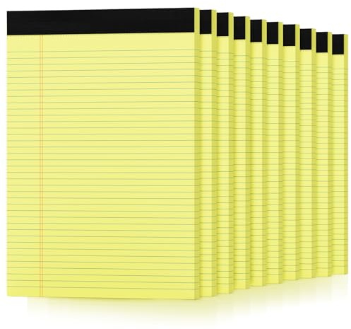 Aidunmis Blocco note giallo 21,6 x 29,5 cm, a righe, stretto, blocco note giallo, 30 fogli per blocco scrittura, per casa, ufficio, scuola, 10 pezzi