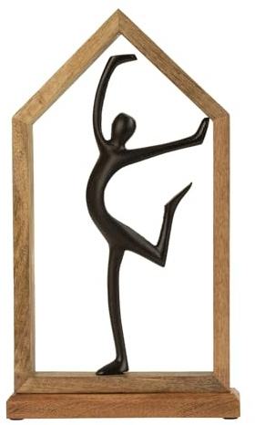 Lifestyle & More Skulptur Dekofigur Frau in Tanzposition schwarz aus Metall in Holzrahmen braun 23x40 cm