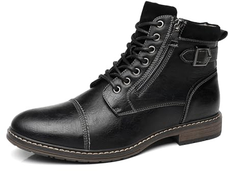 KNBR Bottes pour Hommes Classiques Bottes de moto à lacets et fermeture éclair pour affaires et loisirs, noir, 42 EU