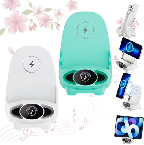 GLIART Mini Chair Wireless Fast Charger Multifunctional Phone Holder, Portable Mini Chair Wireless Charger, 3 in 1 Wireless Charging Station Phone Stand Bracket with Speaker Function (2PC-A)