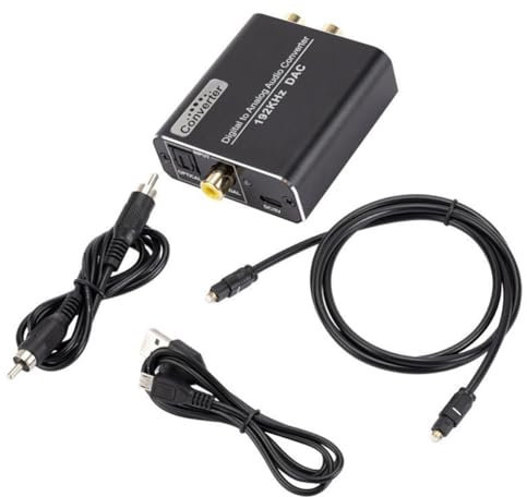 Ctwezoikmt Schwarzer Aluminiumlegierung Digital-Analog-Audio-Konverter 192 KHz DAC, Optisch & Koaxial zu Analogem Stereo L/R RCA + 3,2 Ft Optisches/Koaxialkabel