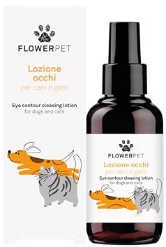 FLOWER PET, Lozione Igienizzante Occhi per Cani e Gatti, Ideale per Una Delicata Detersione, Azione Lenitiva e Calmante, con Estratti di Canapa, Malva e Fiordaliso, 100 ml