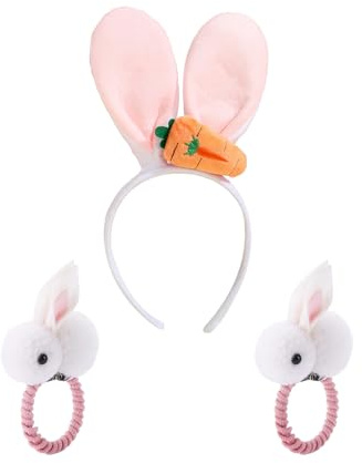 DHWEKU Conejo de Pascua, Diadema de Orejas de Conejo, Headband de Peluche Zanahoria, Conejo Niña, Banda para Cabeza Orejas de Conejitas Fluffy, Accesorios Disfraz para Pascua, Cosplay, Carnaval