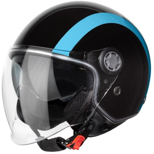 VINZ Jungbu Jethelm mit Doppelvisier | Roller Helm Fashionhelm mit Streifen | In Gr. XS-XXL | Jet Helm mit Sonnenblende | ECE 22.06 Zertifiziert | Motorradhelm mit Visier