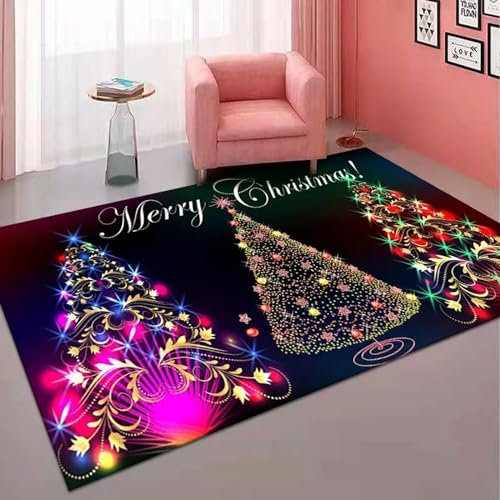3D Gedruckt Bettvorleger Rutschfeste Area Teppich, Weihnachtsmann Weihnachtsbaum Elch Schneemann 3D Optische Illusion Teppiche Weich Flanell Bodenteppich Wohnzimmer Schlafzimmer Throw Runner Tepp -2B7