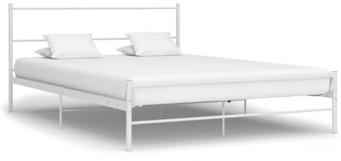 AJSEOYBS Bettrahmen,Bettlattenrost,Plattformbett,Bettgestell Weiß Metall 120x200 cmGeräuschlos,Geeignet für Schlafzimmer Leicht zu installieren