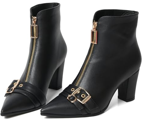 FOREADA Pointed Toe Kitten Heel Boots For Women Black Booties For Women Rivets Ankle Boot Fashion Shoes