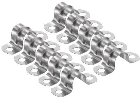 sourcing map 10pcs 3/8 Inch 10mm Conduit Clamps, M10 U Tube Pipe Clamp | Stainless Steel,Rigid Pipe Strap, U Shaped Bracket with Two Hole for Pipe Tube Hose Wire Cord Fixing