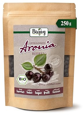 Biojoy Bayas de aronia BIO deshidratadas, sin sulfitos, 250 g | Bayas enteras, sin azúcares añadidos, de Bulgaria
