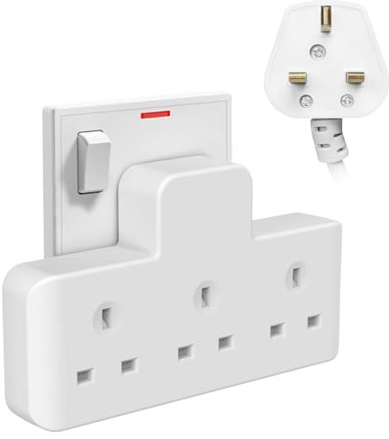 Thorder 3 Way Plug Extender, Extension Plug 3 Outlet Multi Plug Adapter Surge Protector Plug, UK Multi Plug Adaptor 3 Way Plug Adapter For Home & Office Socket Extensions