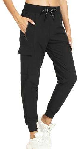 Women's Lightweight Joggers Hiking Cargo Pants-4 Pockets(Black, XL)