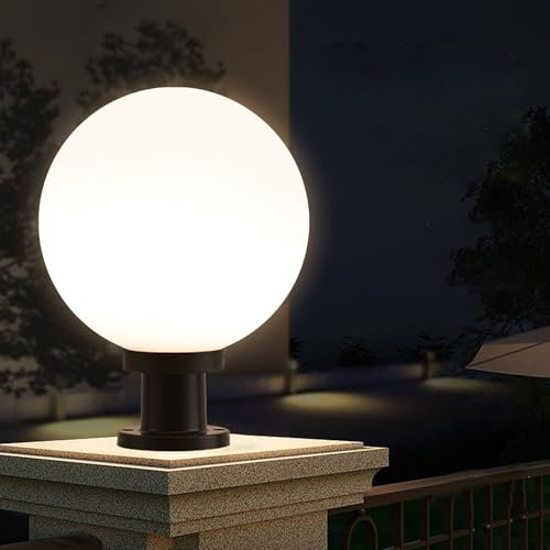 Mengjay Lampe de Pilier Extérieur Étanche - Lanterne E27 Moderne pour Jardin, Portail, Patio - Lampadaire Rond de Chemin, Éclairage Paysage (25cm)