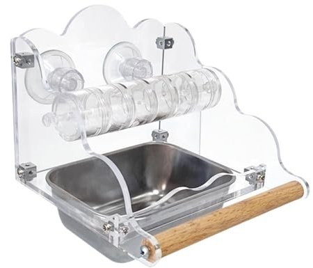 Papageienkäfig-Futterspender | Vogelkäfig-Futternapf, Spritzfreie Käfigschale Für Vögel, Transparenter Futterspender Mit Ständer, Rotierender Sittich-Futternapf, Praktischer Vogelfutterspender