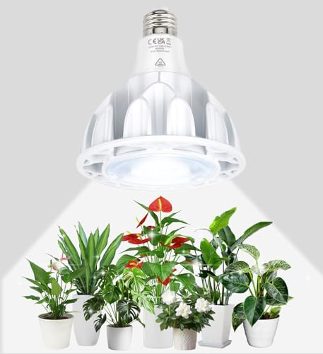 Qoolife 36W Planta Lámpara Led Full Spectrum, E27 Lámpara de Crecimiento con alta PPFD Crecer Lámparas, 6000K LED Planta de Luz para Plantas de Interior, Invernadero Jardín Blanco