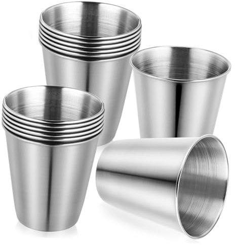 GETAJGHSD 12 Stück Schnapsbecher Aus Edelstahl 70 Ml Tragbare Spirituosenbecher Rostfrei Und Bruchsicher Einsetzbar Für Whisky Wodka Kaffee Bar Und Party