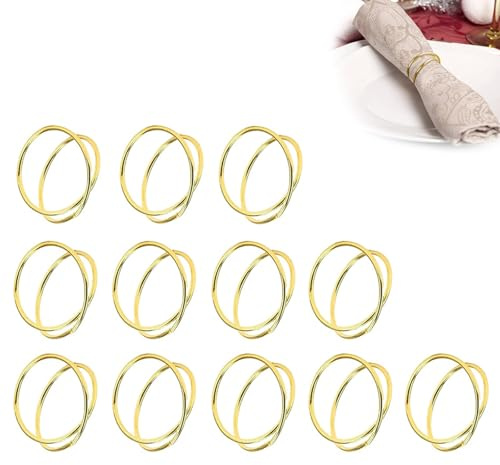 PARFCO Servilletero de Mesa 12 Pièces Oro Anillos Servilletas, Servilleteros, Servilletero, Doble Círculo Redondo Servilleteros para Fiestas, Cumpleaños y Bodas