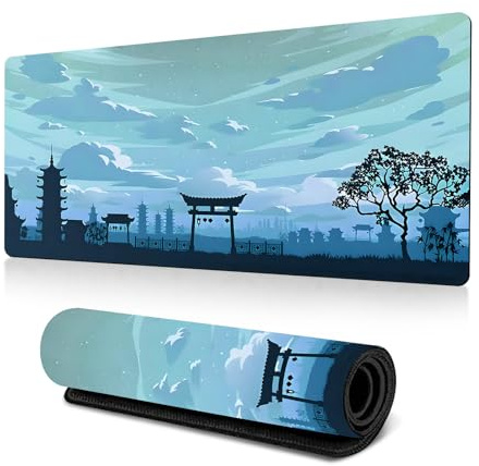 Hearda Mauspad XXL/XL/L, 3D Japanischer Stil Gaming Mauspad, Mauspad mit Anti - Rutsch Gummiboden, Vernähte Kanten Mousepad, Abstraktes Mouse pad für Büro, Zuhause (Blau,900x400x3mm)