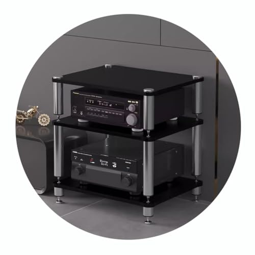 Easnuroz 2/3/4-stöckiges HiFi-Rack AV-Regal Medienregal Mit Verstellbaren Fächern HiFi-Ständer Plattenspieler-Ständer Medienaufbewahrungsregale Audio-Video-Komponenten(Schwarz,60 * 48 * 60cm(3Tier))