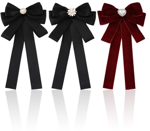 RELKLYU Pins De 3 Piezas Bow Streamer, Broche De Perlas De Moda para Mujeres, Insignias De Estilo Escolar Personalizadas, Accesorios Creativos De Ropa.