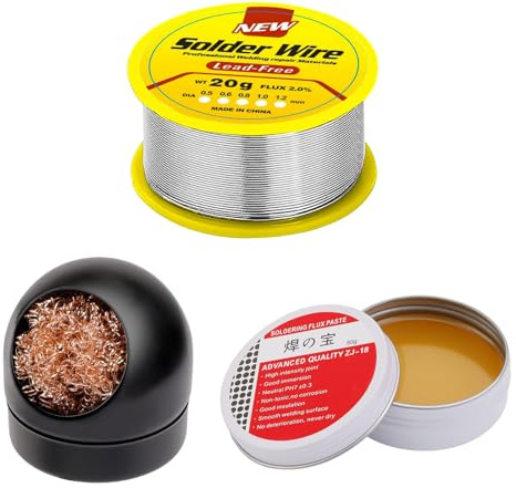 Lötflussmittelpaste, Bleifreier Lötdraht und Lötkolbenspitzenreiniger im 3-teiligen Lötwerkzeugset, perfekt für präzise Lötarbeiten, Elektronikreparaturen und DIY-Projekte