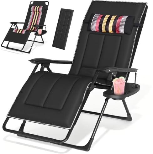 Garten Liegestuhl Klappbar Outdoor, Gartenliege mit Liegefunktion | mit Abnehmbare Auflage, Kopfstütze und Getränkehalter, bis 150kg, Zero Gravity Chair, für Patio,Balkon