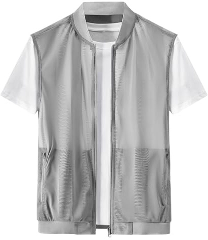 IBIH Mesh Vest Men's Summer Breathable Lightweight Casual Work Fish Photo Travel.Gray，X-Large