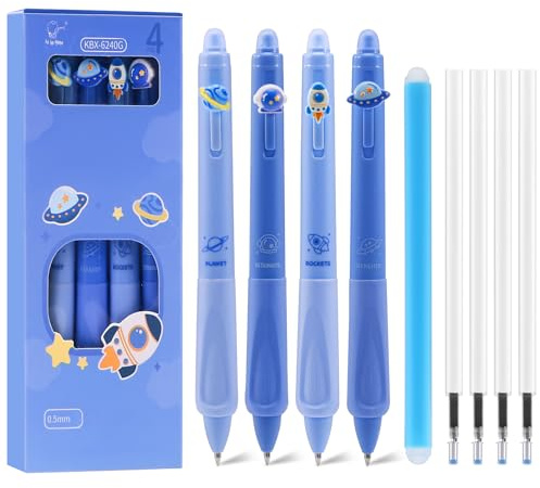 Mexgcom Radierbarer Kugelschreiber Stifte-4Pcs, Mit Radiergummi und Austauschbare Gelstiftmine-Durchmesser der Mine 0,5mm - Kugelschreibers Radierbar(Astronaut)