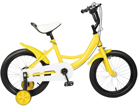 16-Zoll-KinderJungen Mädchen Unisex Schockabsorbierende Reifen Fahrrad,Höhenverstellbar,Kombinierte Vorder- und Hinterradbremse,Abnehmbare Stützräder,Kettenabdeckung,Bequeme Polsterung,Anti-Rutsch-Len