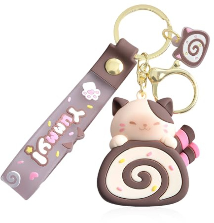 BelleFlair Porte-clés Chat Cute Kawaii, Pendentif Chaton Eierrolle, Breloque de Sac à Main Dessin Animé, Cadeau pour Amoureux des Chats, Keychain pour Cartable