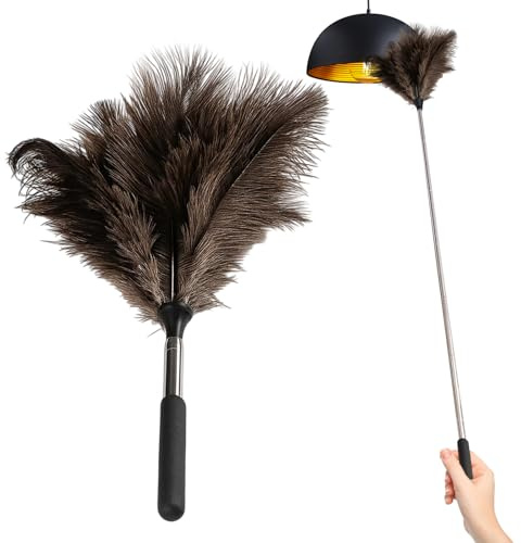 Feather Duster, Feather Duster Extendable, 115cm Feathers Dusters Extendable, for Cleaning High Ceilings Lights, Cupboards, Home, Car, Office