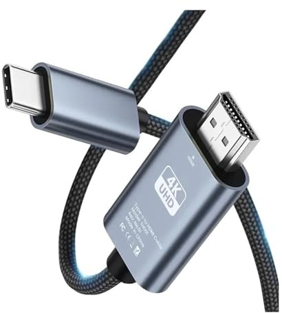 FCJPYRAPS Cavo di conversione Video HD 4K 30Hz No Delay Tipo C a HDMI Compatibile con Schermo TV Computer 2 Metri Schermo di proiezione Cavo Intrecciato Linea di conversione Display(4K 60HZ)