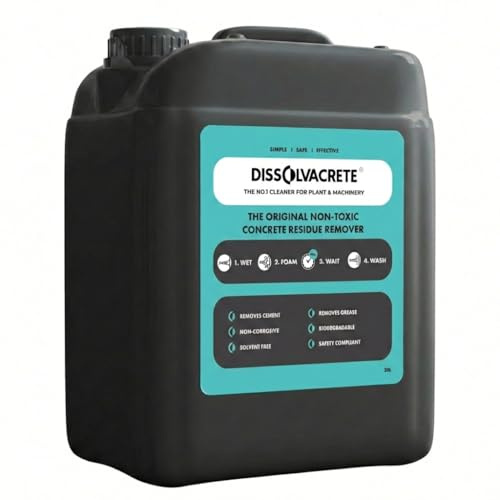 Dissolvacrete 20L Refill Non-Toxic Concrete Residue Remover | Fast Acting Cement Stain Cleaner | Heavy-Duty Eco-Friendly Mortar Dissolver for Machinery & Construction Equipment
