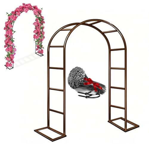 Arche de jardin en métal robuste - 2 m à 2,40 m de large - Treillis pergola pour plantes grimpantes, roses, fleurs - Décoration de mariage - Cadre de support durable (marron, 140 x 230 cm)