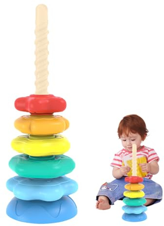 Genérico Juguete Apilador - Torre Giratoria de Aros para Bebés,Desarrollo Habilidades Motoras Finas Juguete Aprendizaje Infantil Colores Arcoíris