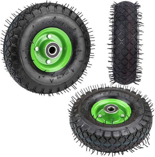4.10/3.50-4 Sostituzione ruota pneumatica da 10 per carrello a mano, carriola, carrello per sacchi, carrello da giardino, con cuscinetti con foro asse da 20 mm e mozzo offset da 2,76 8''/2.50-4