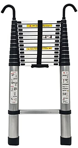 CLSDRZC Robuste Teleskopleiter, 2,6 m/3,8 m/5 m/6,2 m hoch, Faltbare Aluminium-Teleskopleiter mit Haken für den Einsatz auf dem Dach, Zelt, Wohnmobil, Dachboden im Freien