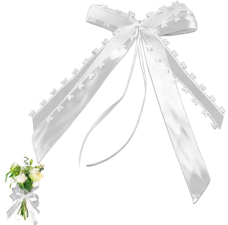10 Pezzi Fiocchi Bianchi per Auto Matrimonio, Coccarde Matrimonio Auto in Tulle e Pizzo - Decorazione per Specchietto Retrovisore, Addobbi Matrimoniali, Confezione Regalo e Feste