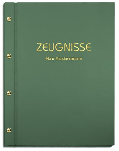 Personalisierte Zeugnismappe mit eigenem Namen in grüner Lederoptik | für Zeugnisse in DIN A4 - inkl. 12 Sichthüllen - handgefertigt und personalisierbar mit eigenem Namen