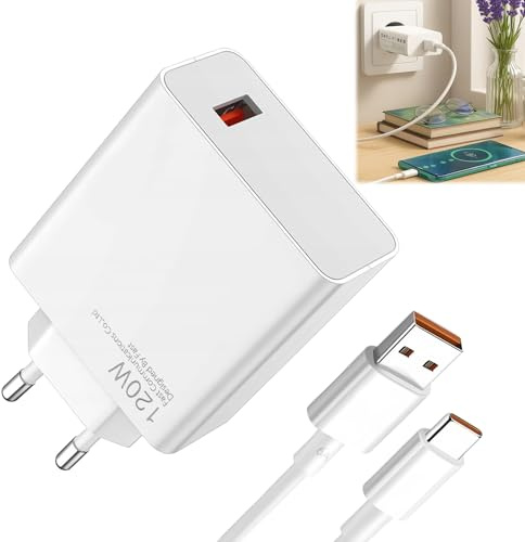 Cargador Rápido 120W para Xiaomi con Cable USB-C 1.5m, Adaptador de Corriente para Xiaomi 15, 14 Pro, 13T Pro, 12, Redmi Note 14 Pro 5G, Poco F7 Ultra, F6, Redmi Turbo 4, 3 y Realme