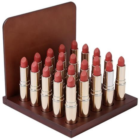 PH PandaHall 30 Slots Wooden Lipstick Holder Essential Oil Display Stand Lip Balm Organizer Rack Tabletop Lip Gloss Display Rustic Cosmetic Storage Stand for Makeup 10ml Essential Oil Organizer
