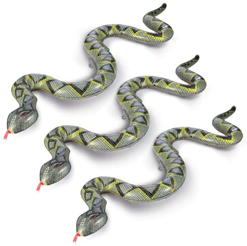 Serpente Finto, 3 Pezzi Giocattoli Serpente Gonfiabili, Giocattoli Gonfiabili da Piscina, Animali Spaventosi Realistici, Snake Toys, Accessori per Scherzi per Interni ed Esterni