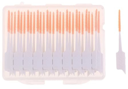 Interdentalborste set med 30 till 50 tandpetarpinnar, tandtrådhuvuden och interdentala plastborstar för tandrengöring (40 st-orange)