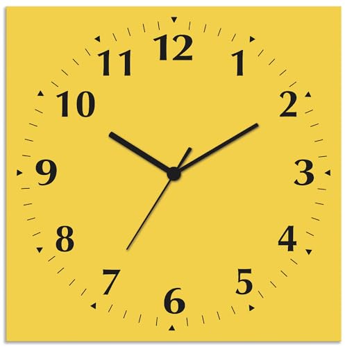 ARTLAND Wanddeko Wanduhr ohne Tickgeräusche Alu Funkuhr 30x30 cm Quadratisch Lautlos 12 Ziffern Farbig Schlichtes Design Gelb S7KB