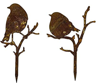 itsisa Gartenstecker Vögel im Rost Design, 2er Set - Rostfigur für den Garten, Gartendeko, Metalldeko (12 x 17 cm)