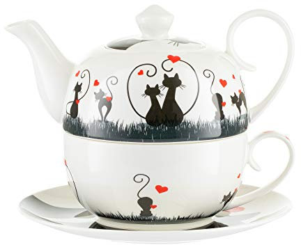 Rinama Jameson + Tailor Tea for one Set Katze schwarz-Weiss rot mit Herzen