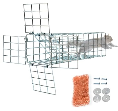 Excluder One Way Squirrel and Rodent Trap - Control Mice, Rats, Bats, Squirrels and More - Fine Copper Mesh Wool Included To Seal Hole- Better than Steel Wool - Good for Attic Door (3 x 3 Opening)